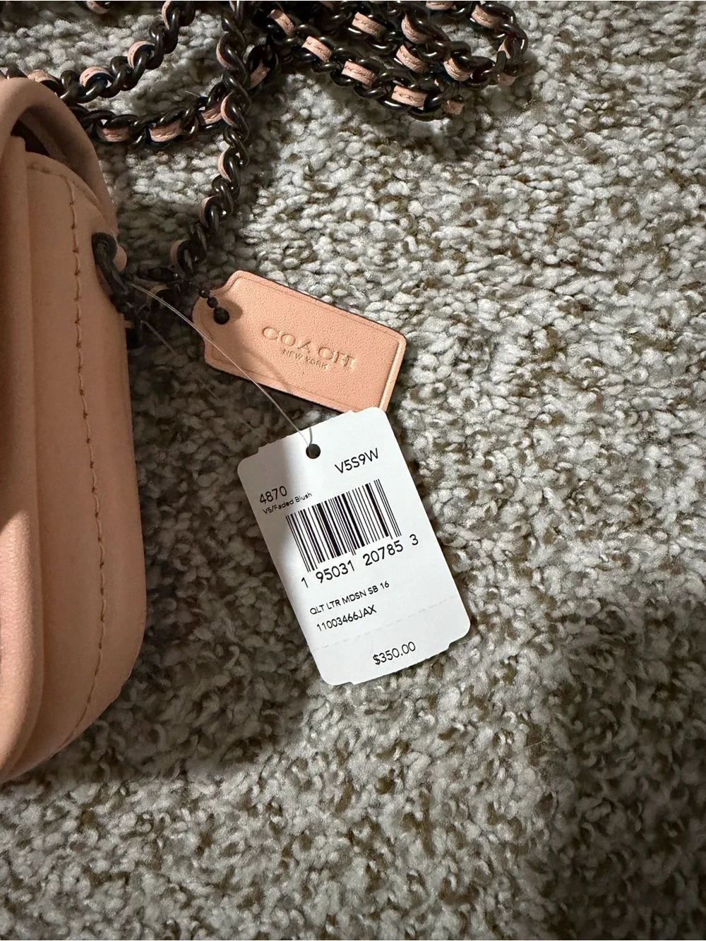 Coach Quilted Chain Shoulder Crossbody Bag in Peach